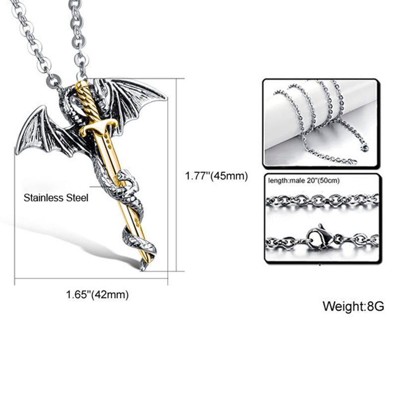 Pterosaur Golden  Titanium Steel Men's Necklace