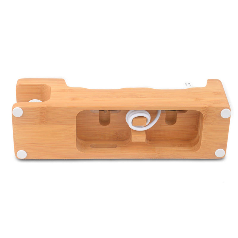 Multi-function Wooden Desktop USB Charging Stand Holder for iWatch iPhone Smartphone Tablet