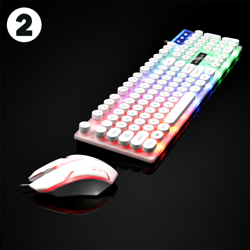 Q210 Rainbow Backlit USB Wired 104Key Mechanical Keyboard and 1600 DPI LED Mouse Combo