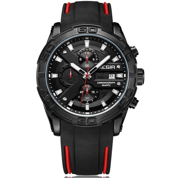 MEGIR 2055 Sport Watch Men Quartz Chronograph Black Male Wrist Watch