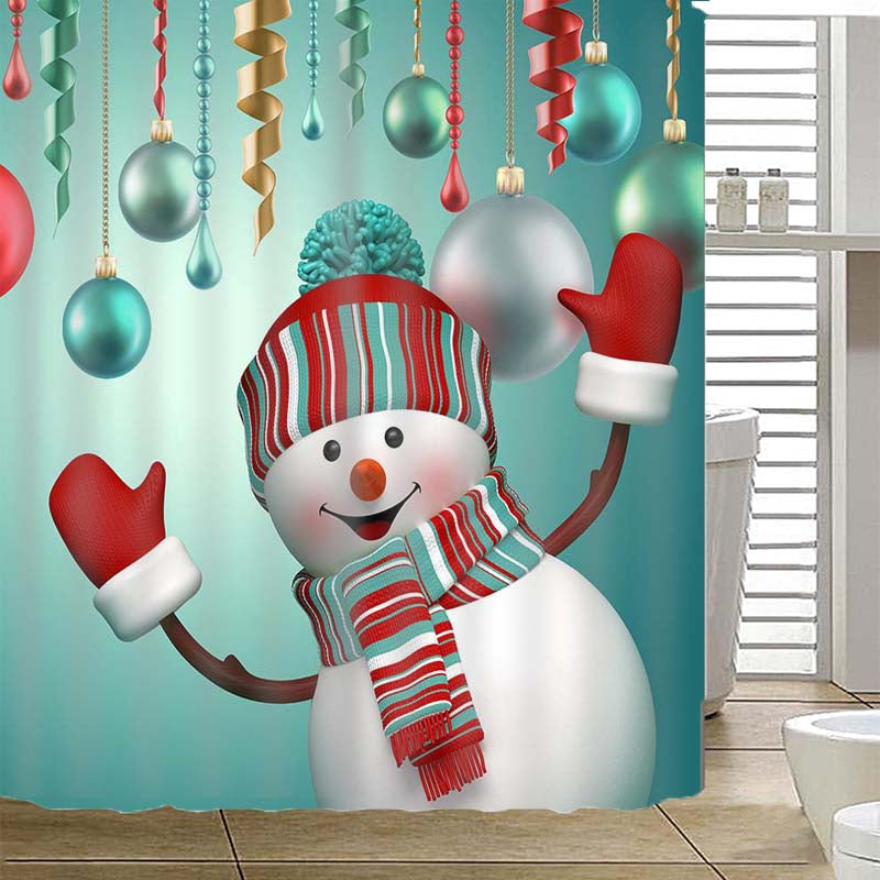 4Pcs Christmas Snowman Non-Slip Rug Pad Toilet Cover Bath Mat Shower Curtain Set