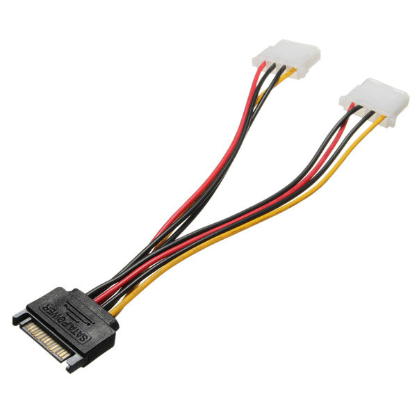 SATA 15 Pin to Dual 4 Pin Power Adaptor SATA Y Splitter Cable Power Supply Cable