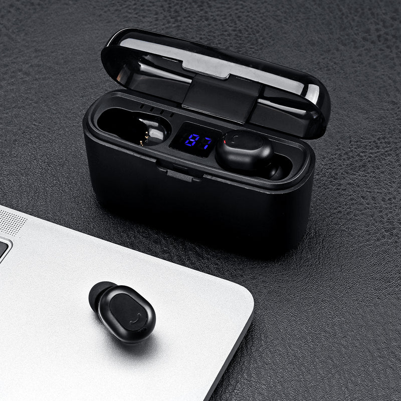 TWS Mini bluetooth LED Digital Display Earphone Waterproof Auto Pair Headset with 2000mAh Power Bank