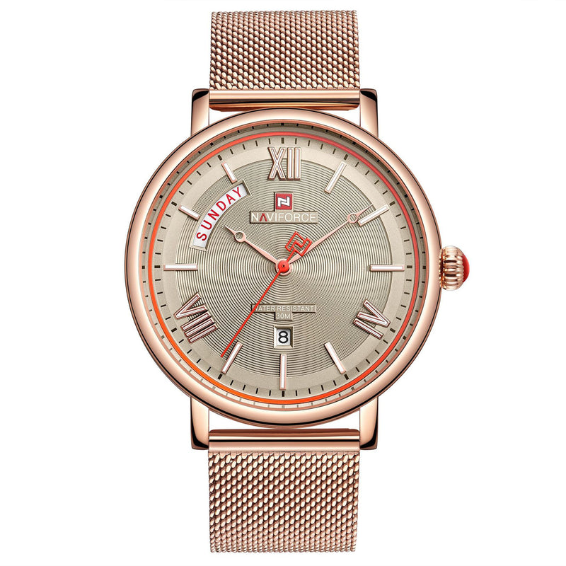 NAVIFORCE 3006 Waterproof Calendar Quartz Watch Mesh Steel Business Style Men Wrist Watch
