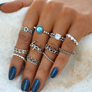 Vintage Crystal Knuckle Ring Set Geometric Silver Finger Rings Ethnis Jewelry for Women
