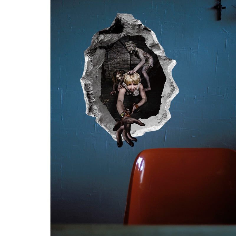 Miico Halloween Wall Sticker Girl Ghost Broken Wall Stickers Bar KTV Haunted House Decor
