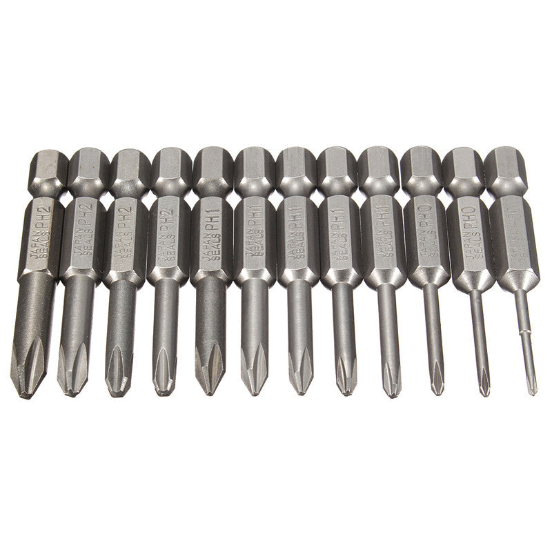 12 Sizes S2 Alloy Steel Magnetic Phillips Cross Screwdriver Bits For Electric Screwdriver Drill