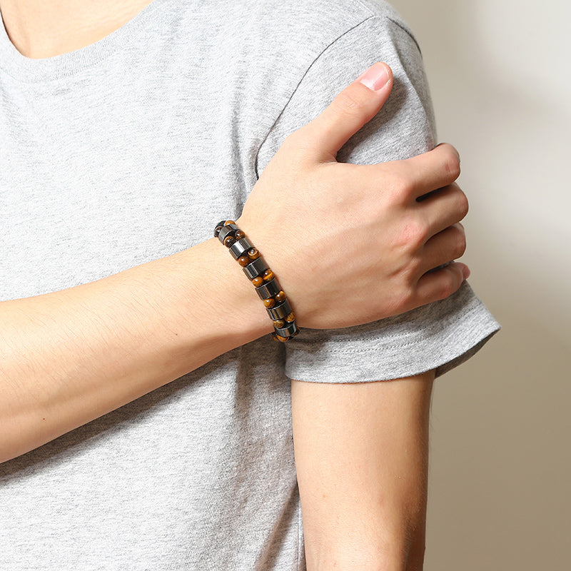 Simple Style Black Magnet Stone Chain Tiger's Eye Beads Health Care Bracelet for Men Women