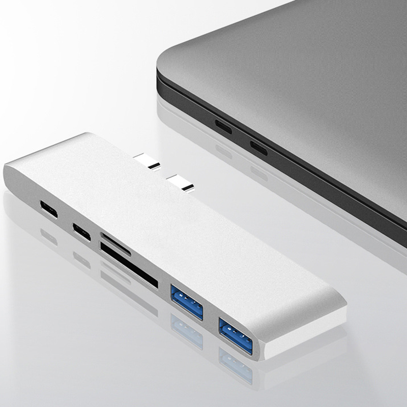 HOWEI HW-TC14 6 in 1 USB Hub 10Gbps USB3.0 SD TF Card Reader USB-C PD Charging Extender Extension Connector Adapter for MacBooks Notebooks iPad Pros