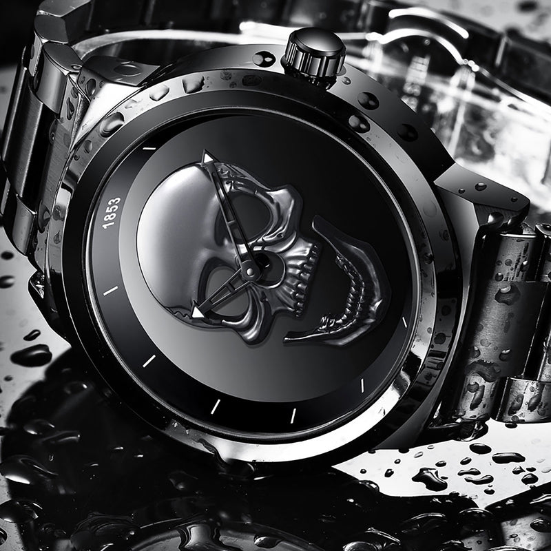 LIGE LG9876 Special Skull Pattern Three-needle Stainless Steel Quartz Watch Men Watch