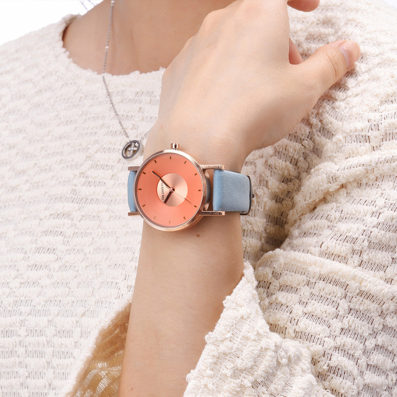 REBIRTH RE055 Rose Gold Case Women Wrist Watch Casual Style Gift Leather Strap Quartz Watches