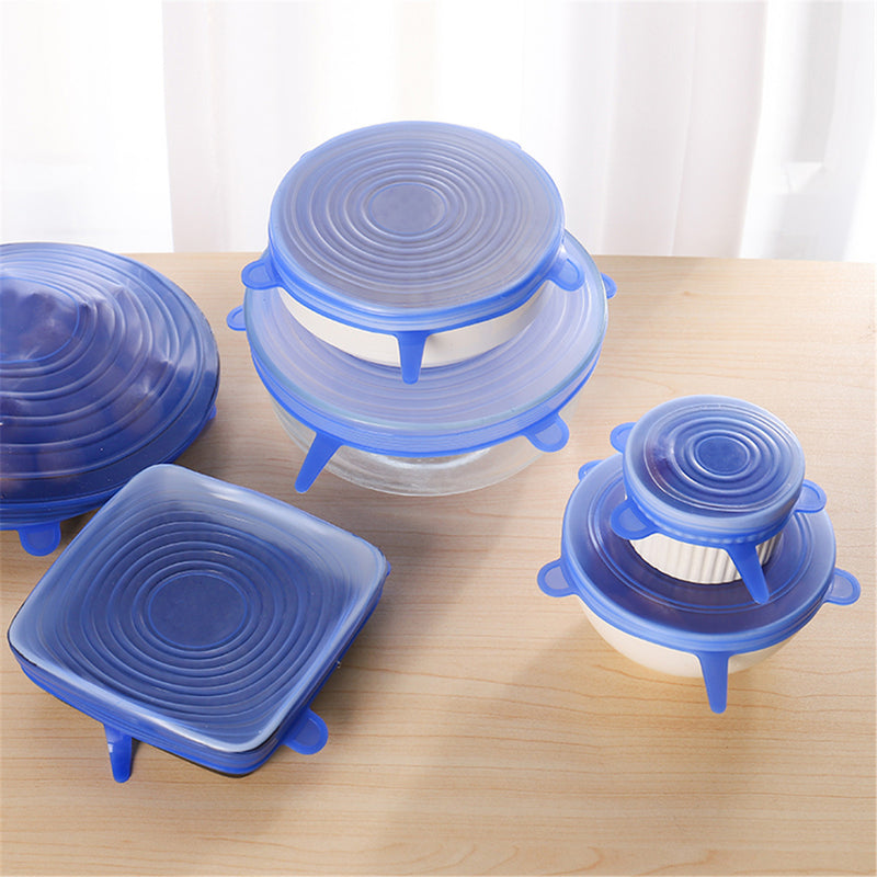 6Pcs Stretch Silicone Kitchen Food Bowl Container Cover Storage Wraps Seals Reusable Lids