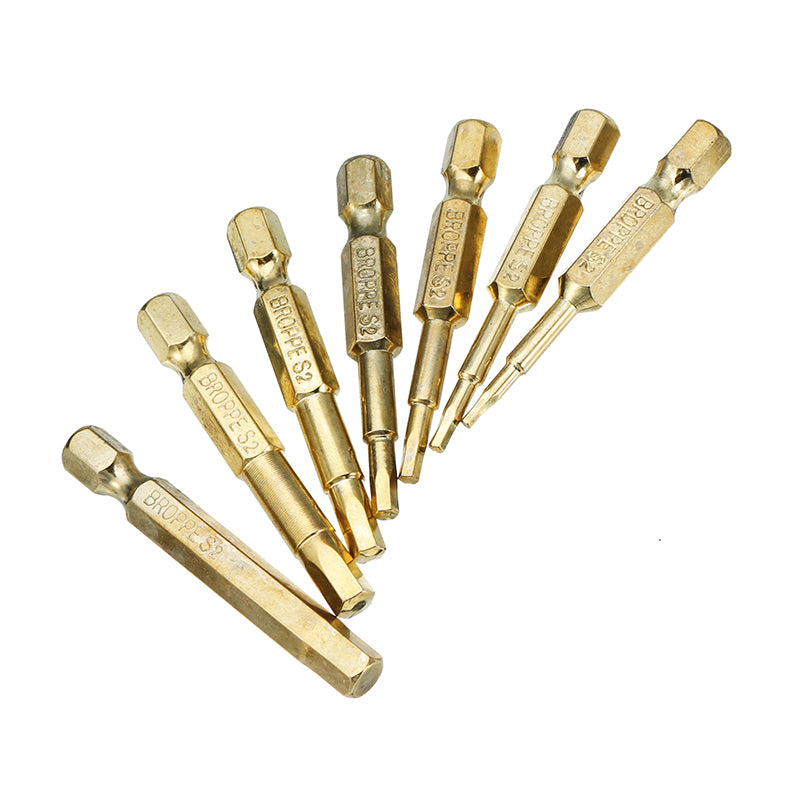 BROPPE 7Pcs Gold 50mm 1.5-6.0mm Magnetic Hex Head Screwdriver Bits 1/4 Inch Hex Shank Screwdriver