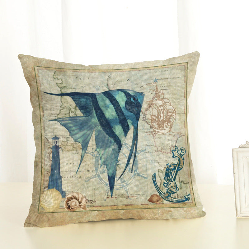 45*45cm Sea Creature Pillow Case Octopus Seahorse Conch Print Cushion Cover Linen Throw Pillow