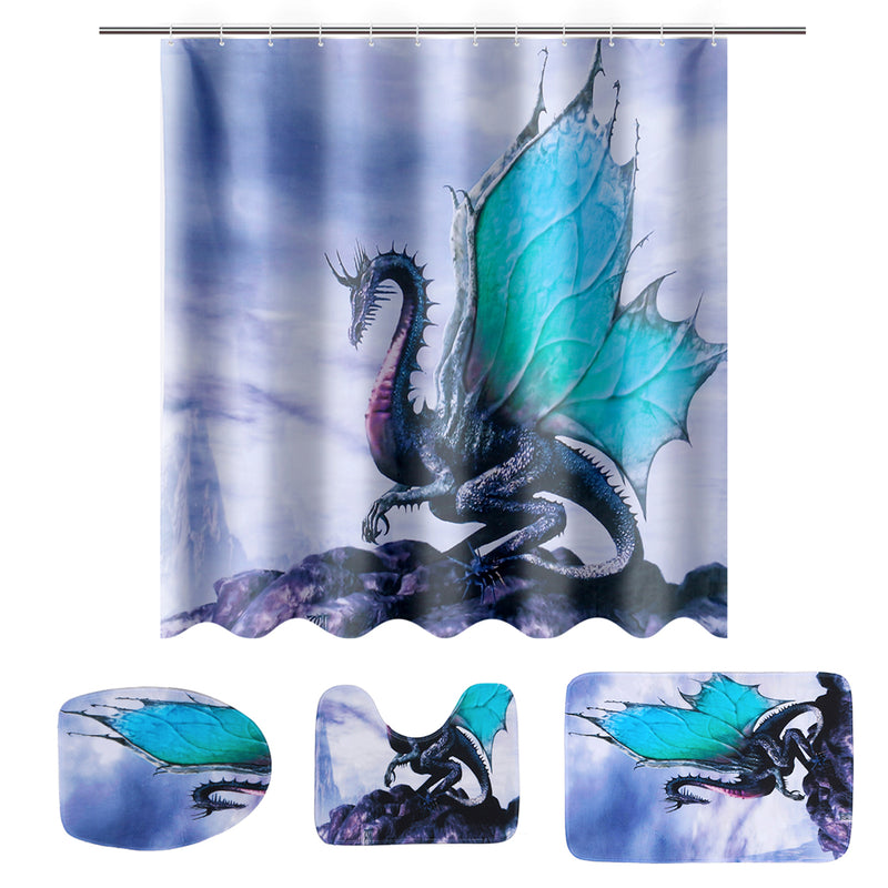 Ancient Dragon Shower Curtains Bath Pad Pedestal Rug Lid Toilet Cover Mat