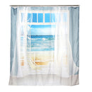 4PCS Bathroom Window Shower Curtain Set Beach Print Patent Prints Polyester