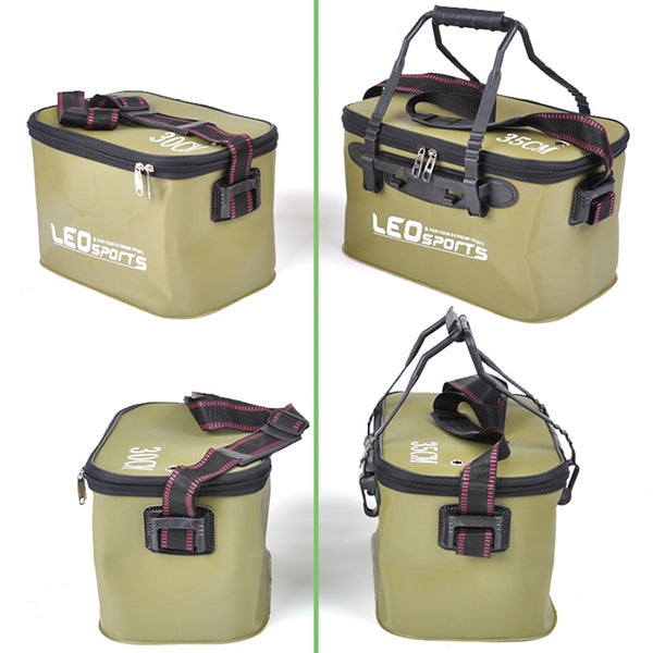 LEO 30cm 34cm EVA Folding Water Bucket Outdoor Carp Fishing Tool Foldable Water Tank With Belt