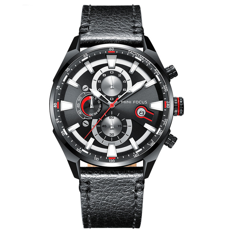 MINIFOCUS 0202G Fashion Business Men Watch Waterproof Leather Strap Large Dial Male Quartz Watch