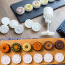 Round Mooncake Pastry Mold 50g Hand Press Mould Flower Pattern Festival Decor DIY Decor w/ 6 Stamps