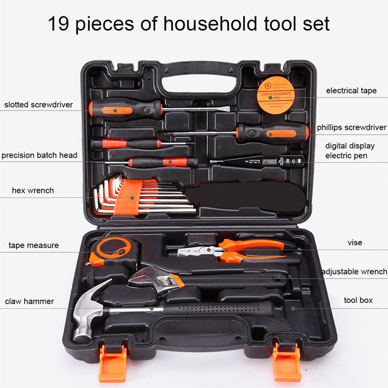 19 in 1 Precision Hardware Kit Household Hand Tool Set Screwdriver Wrench Hammer Plier Auto Repair Woodwork Tool