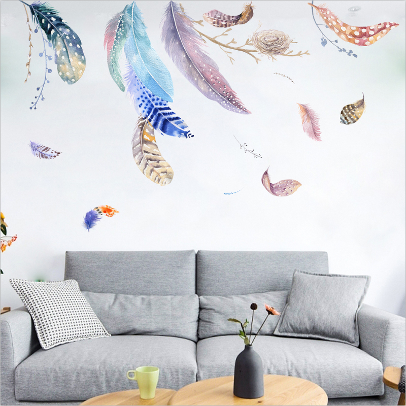 Miico FX82020 2 PCS Feather Decorative Sticker Sofa Background Wall Sticker DIY Sticker