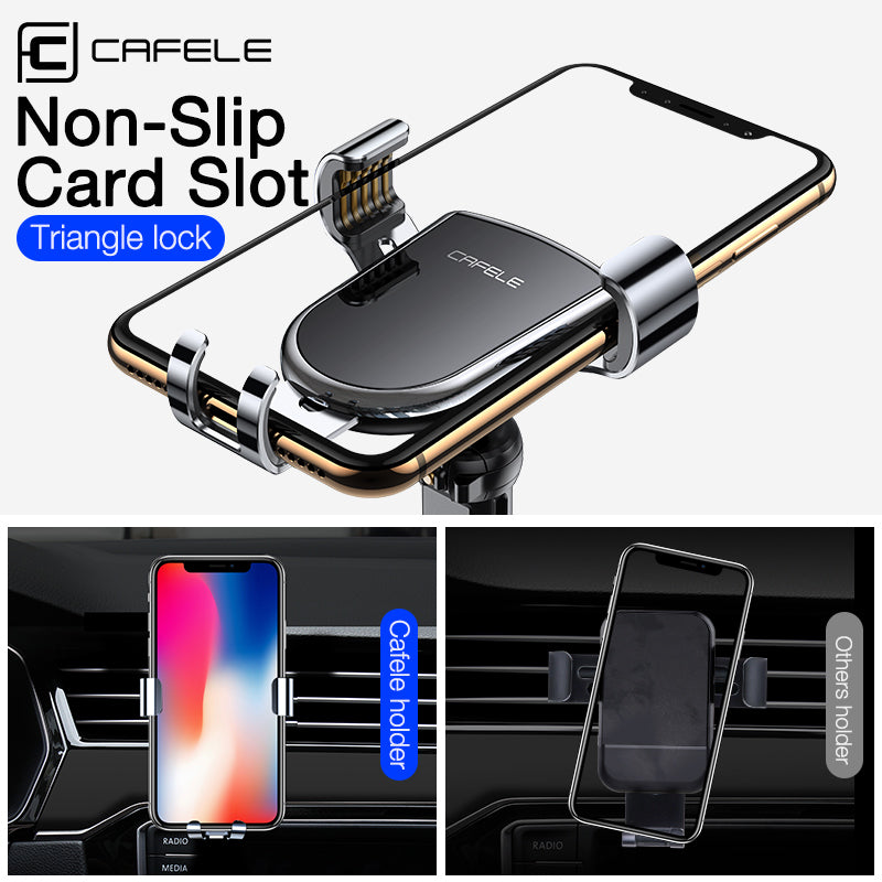 Cafele Metal Tempered Glass Double Triangle Gravity Linkage Air Vent Car Phone Mount Car Phone Holder For 4.5-6.5 Inch Smart Phone