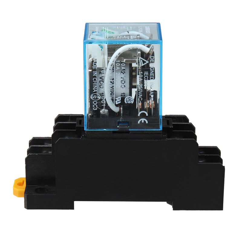 5 PCS 12V DC Coil Power Relay LY2NJ DPDT 8 Pin HH62P JQX-13F With Socket Base Power Relay