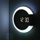 3D Led Digital Alarm Wall Clock Mirror Hollow Nightlight Living Room Decor