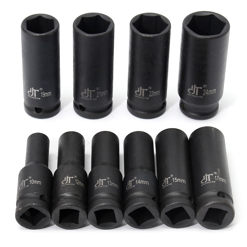 10pcs 1/2 inch Drive Deep Impact Metric Socket Set 10-24mm Air Garage Socket Wrench Tool