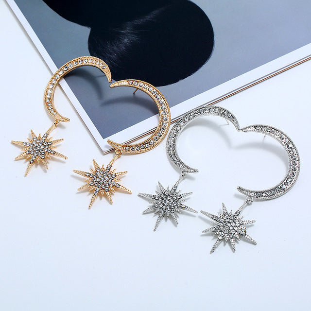Fashion Moon Stars Six Mans Stars Full Diamond Cool Earring Set