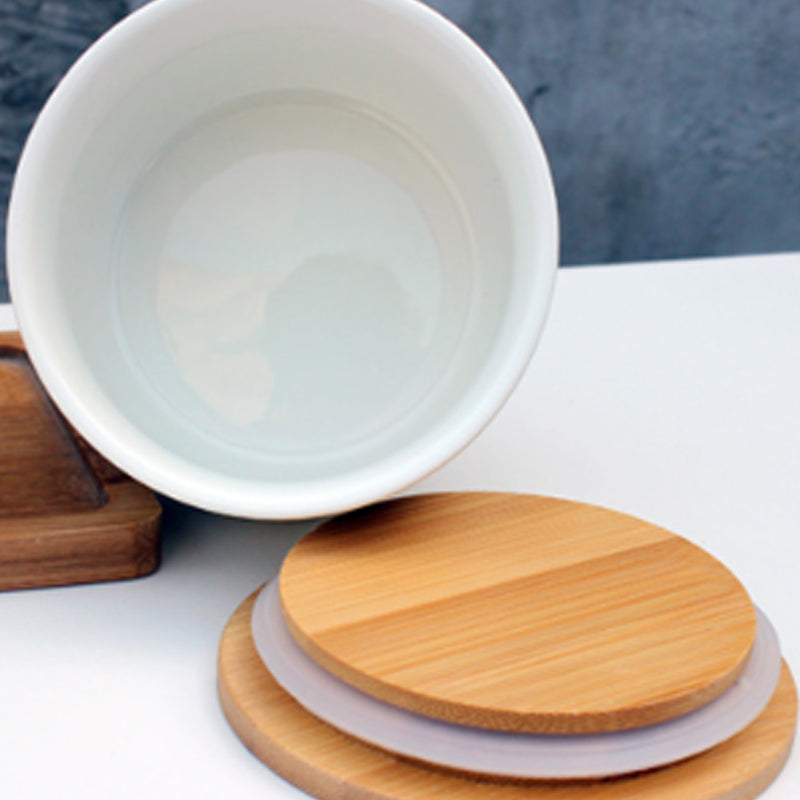 Ceramic Storage Jars Wooden Lids Sugar Tea Coffee Canisters Kitchen Container