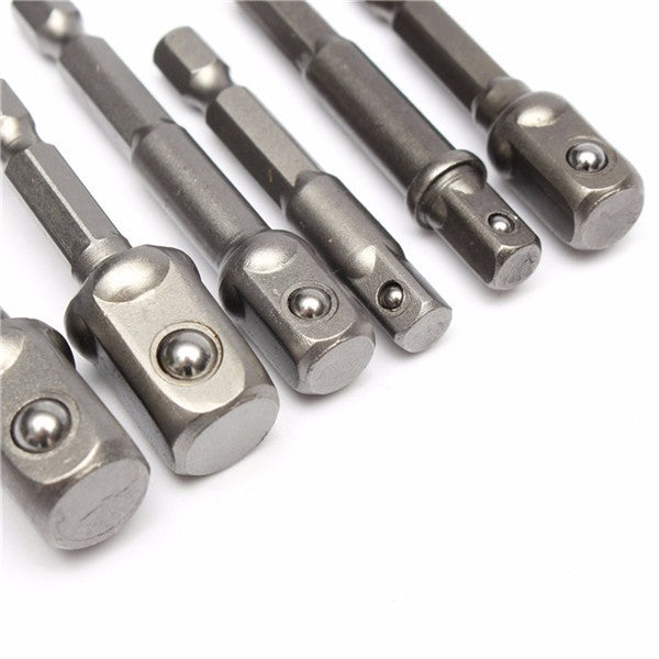 6pcs 1/4 Inch Hex Shank Magnetic Nut Driver Set Square Drive Socket Adaptor