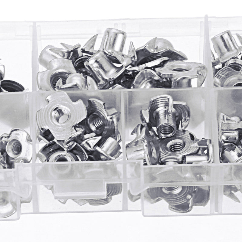 Suleve 80Pcs Zinc Plated Steel T-Nut 4 Pronged Tee Blind Insert Nuts Assortment M3/M4/M5/M6/M8