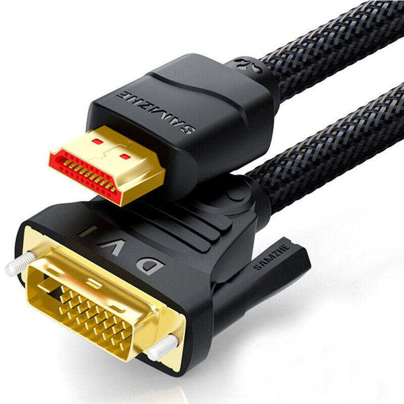 SAMZHE DVI(24+1) to HDMI/ HDMI to DVI(24+1) Bi-Directional Transmission 1080P HDMI Cable for PC Projector TV Screen Xbox Laptop