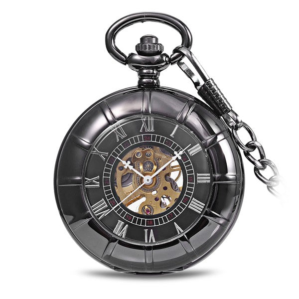 JIJIA JX017 Self-wind Mechanical Chain Black Alloy Case Pocket Watch