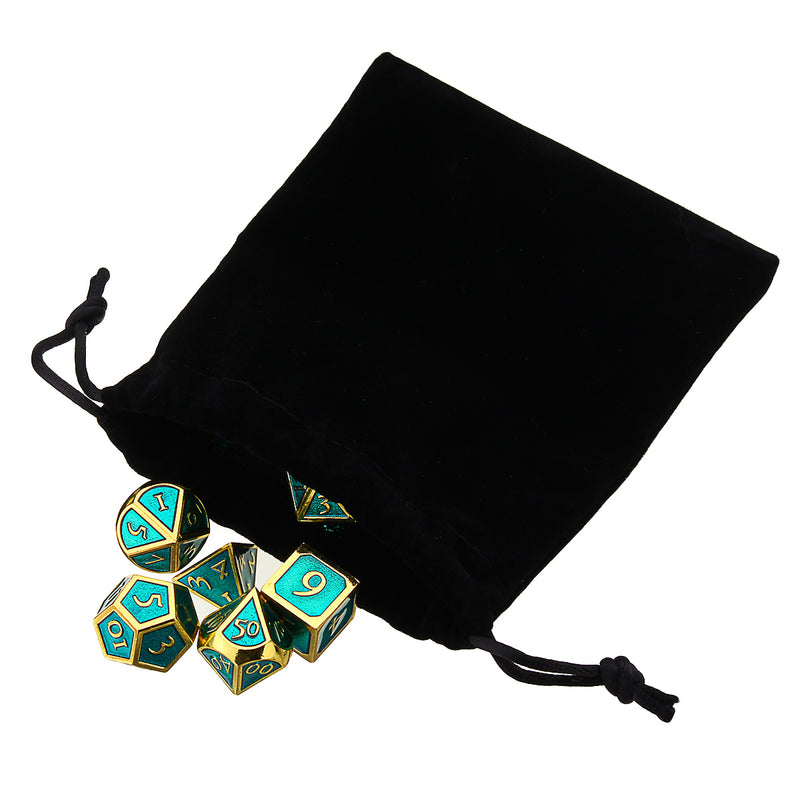 7pcs Embossed Heavy Metal Polyhedral Dices DnD RPG SET w/ Bag
