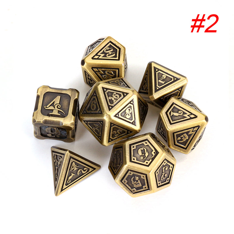 7pcs Set Embossed Heavy Metal Polyhedral Dices DND RPG MTG Role Playing Board Game Dices Set Zinc Alloy