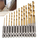 13pcs 1/4 Inch Hex Shank 1.5-6.5mm HSS Titanium Coated Drill Bit Set