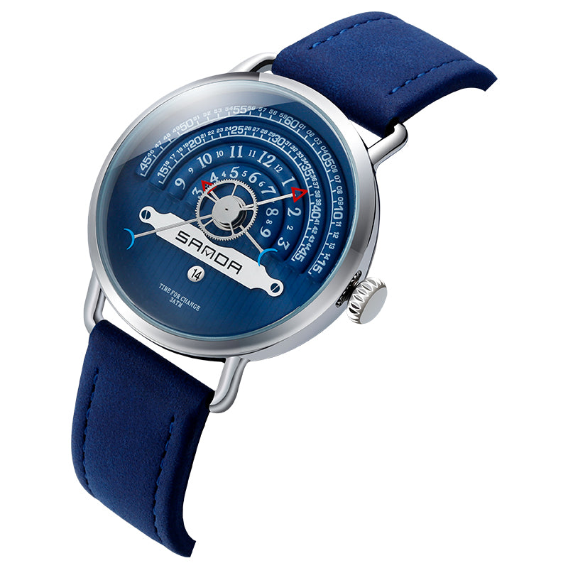 SANDA P1030 Fashion Date Display Creative Dial Fashion Men Leather Strap Quartz Watch