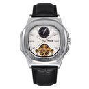 Silver Case Men Watch Moon Phase Business Style Leather Strap Automatic Mechanical Watch