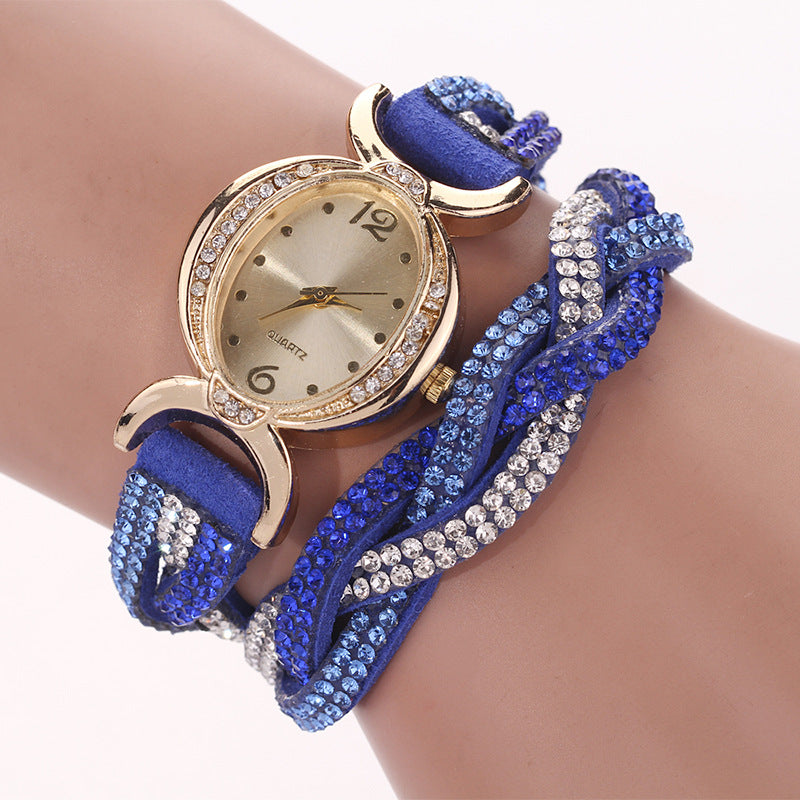 DUOYA D014 Rhinestones Elegant Ladies Watch Leather Strap Bracelet Watches