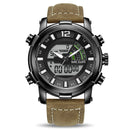 MEGIR 2089 Military Sport Style LED Chronograph Luminous Dual Display Digital Watch Leather Men Wrist Watch