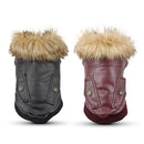 Nsmsan KLN-1725 Pet Fur Collar Leather Coats Waterproof Pet Dog Winter Warm Coats Puppy Cold Weather Clothes