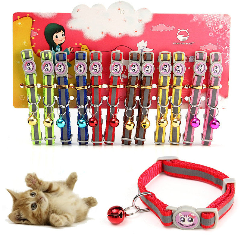 12Pcs/Lot Adjustable Pet Cat Safety Collar with Bell Reflective Breakaway Cat Dog Collar