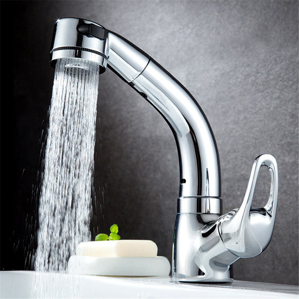 BOiROO Bathroom Basin Sink Pull Out Height Adjustable Basin Sink Faucet Hot and Cold Single Handle Water Mixer Tap