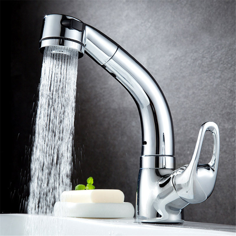 BOiROO Bathroom Basin Sink Pull Out Height Adjustable Basin Sink Faucet Hot and Cold Single Handle Water Mixer Tap
