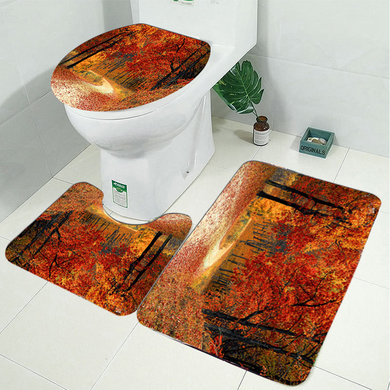 1.8M Maple Prints Bath Shower Curtain Fabric Bathroom Decor Set with 12 Hooks