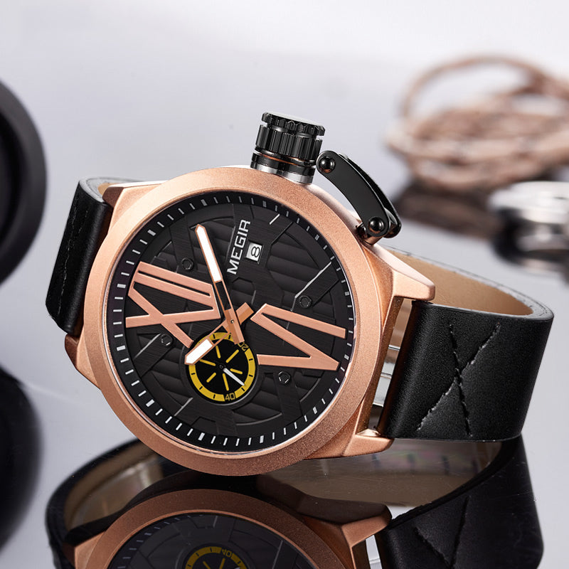 MEGIR 1078 Luminous Display Calendar Quartz Watch Unique Design Men Wrist Watches