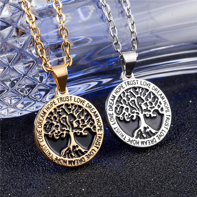 REZEX Fashion Titanium Steel Necklace Wishing Tree Pendant Tree of Life Men's Gift With Case