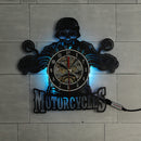 Motorcycles Skull Vinyl Record Wall Clock With LED Illumination Motorbike Biker Skull Wall Hanging Decorative Lighting
